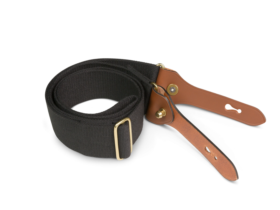 Billingham H1 Shoulder Sling 50mm - Black / Tan Leather (Brass Studs)