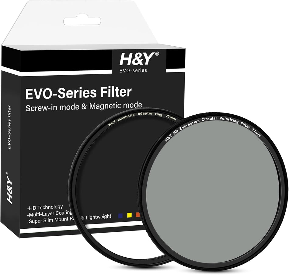 H&Y Filters HD EVO-Series Magnetic Circular Polarising (CPL) Filter & Adapter Ring - 77mm