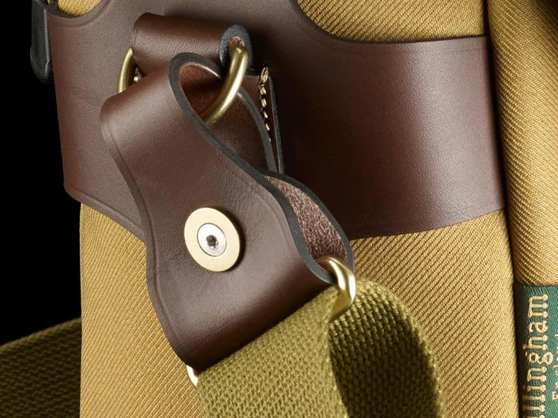 Billingham H1 Shoulder Sling 50mm - Khaki / Chocolate Leather (Brass Studs)